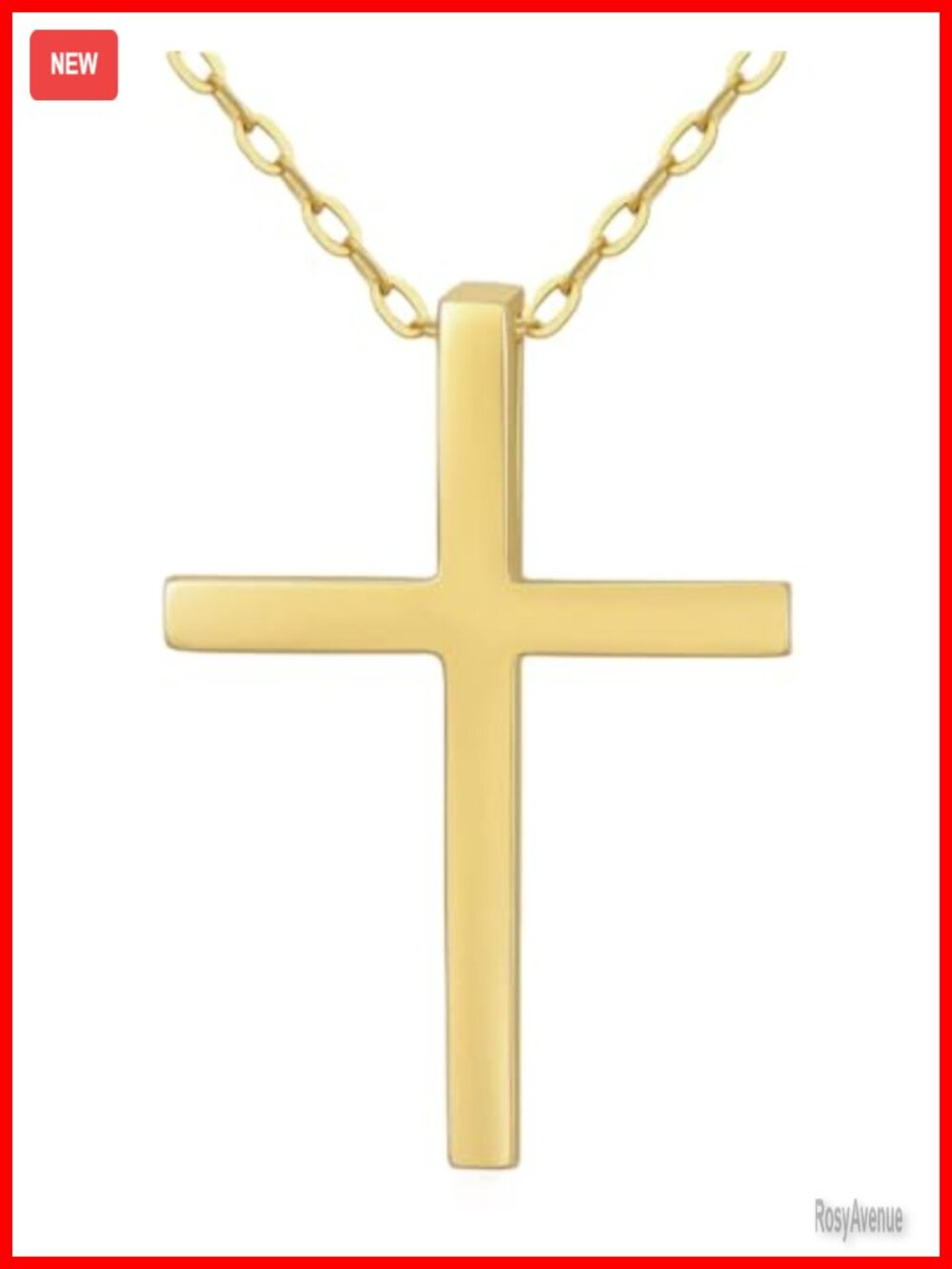 18K Yellow Gold Plated Cross Pendant Necklace 18 Inch Chain
